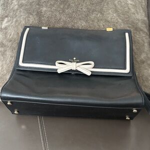 kate spade Black Leather Satchel with Cream Bow Trim